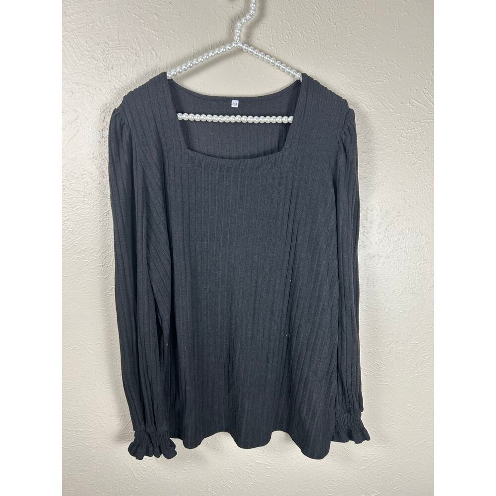 Classic Basic Black Long Sleeve Shirt Women's Size 3XL Whimsy Ribbed Capsule Top
